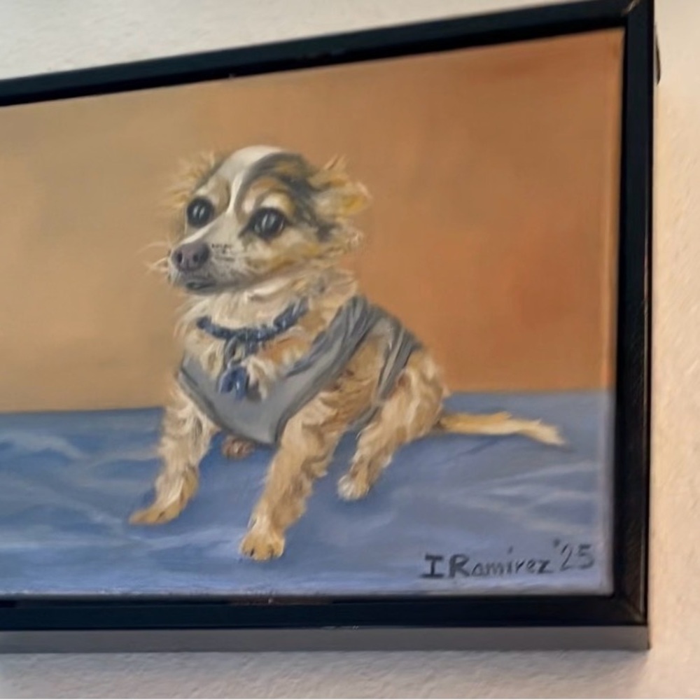 Dog oil painting with frame - original art